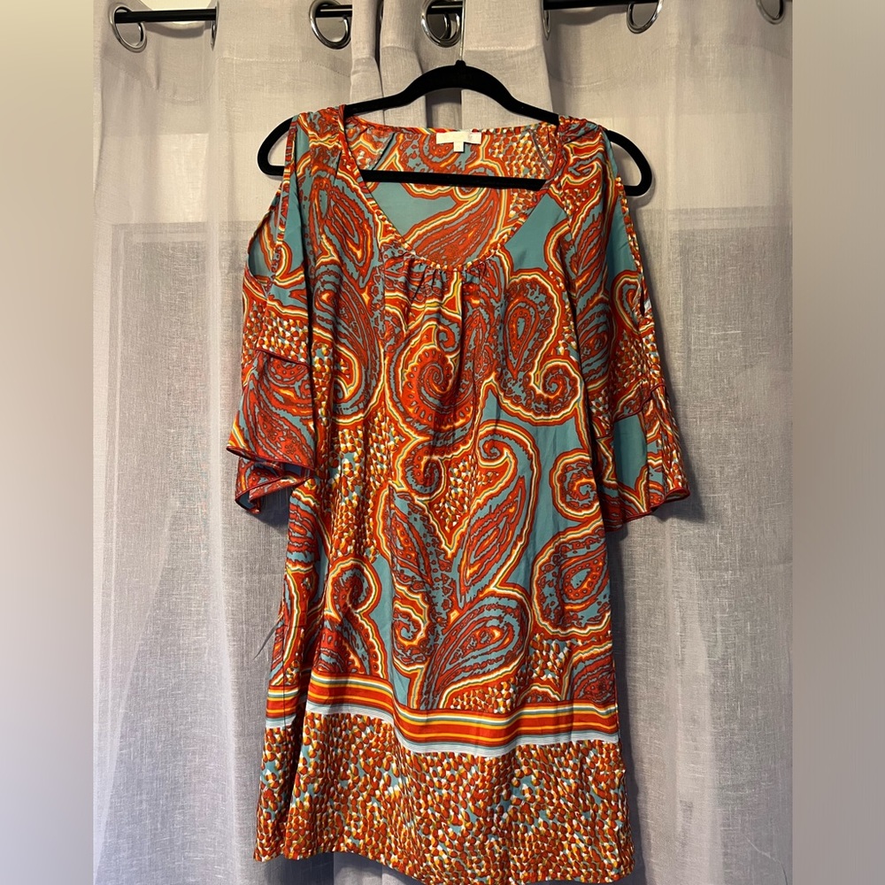 Colorful Paisley Open Shoulder Glam Shift Dress Size Small